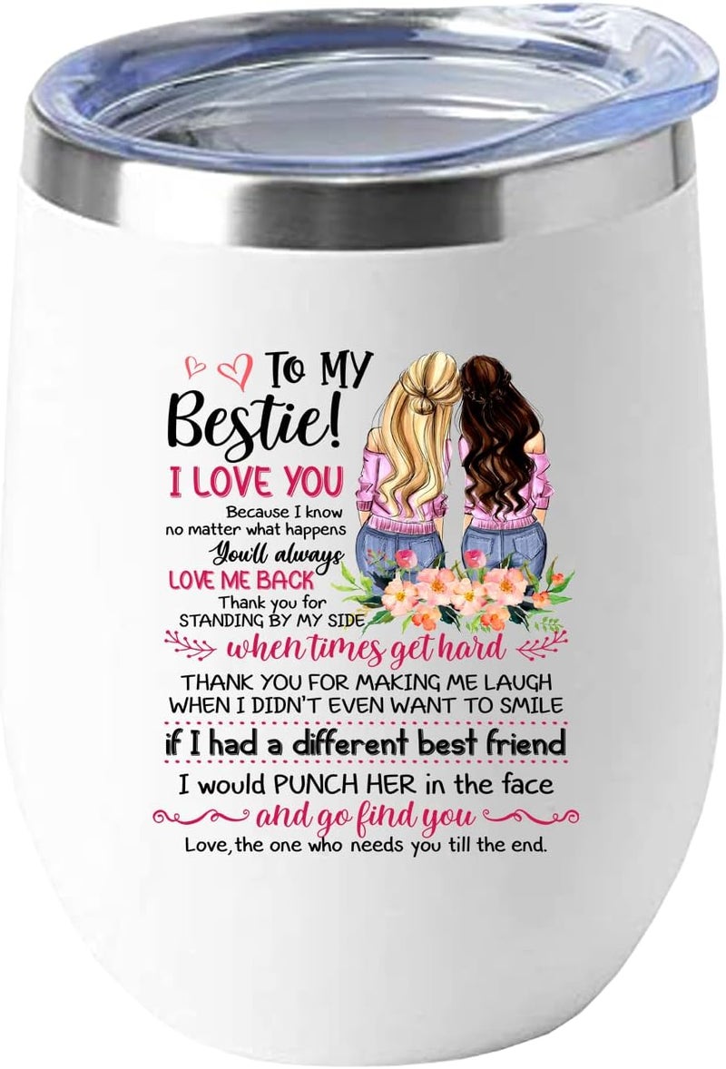 Wisedeal Bestie Insulated Stainless Steel Tumbler with Lid Coffee Mug Funny To My Bestie Birthday Christmas Gifts Mug for Soul Sister Mom Aunt BFF Friendship Women White 12 oz - Image 1