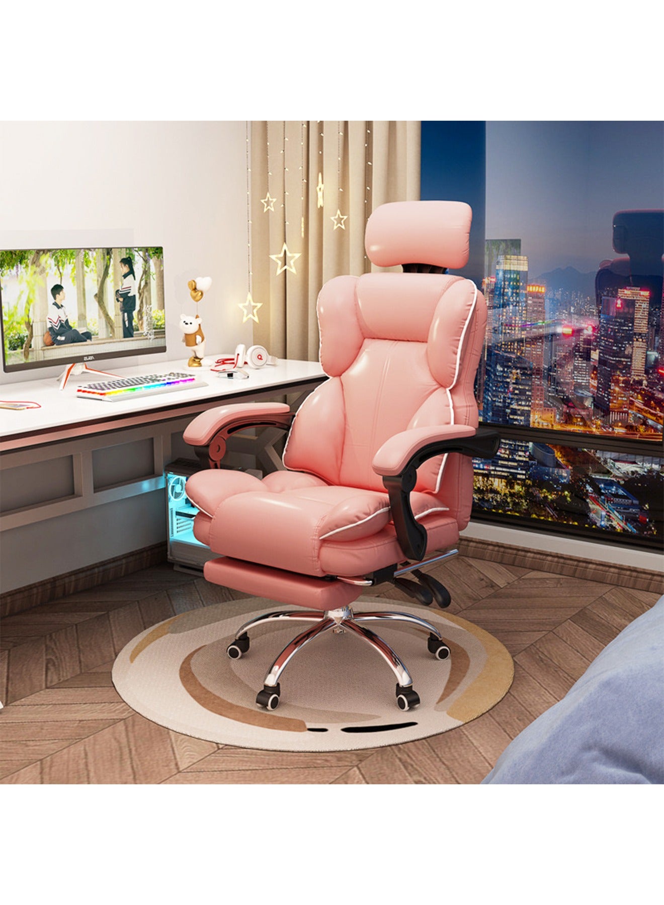 Ergonomic Desk Computer Chair High Back Gaming Office Chair with Lumbar Support Adjustable Swivel Retractable Footrest and Arm-Rest