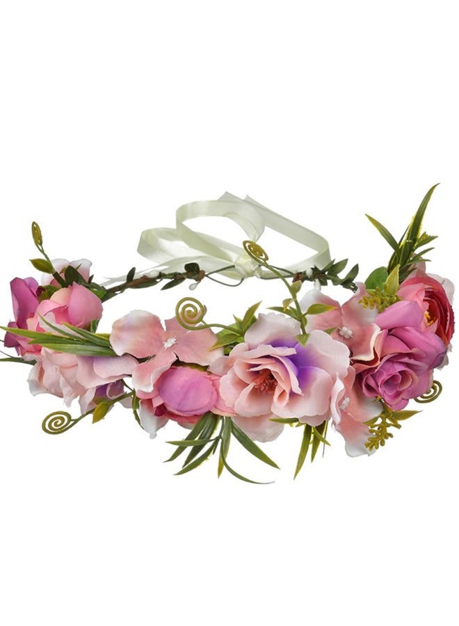 YnimioAOX Handmade Adjustable Flower Wreath Headband Halo Floral Crown Garland Headpiece,N31-pinklish purple - Image 1