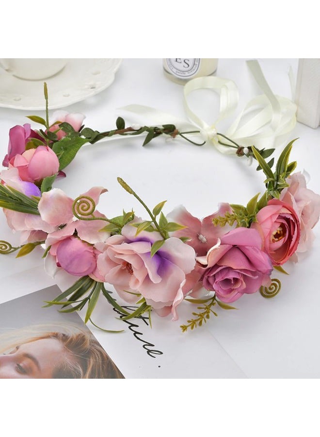 YnimioAOX Handmade Adjustable Flower Wreath Headband Halo Floral Crown Garland Headpiece,N31-pinklish purple - Image 2