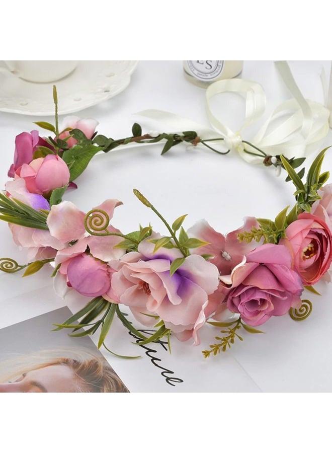 YnimioAOX Handmade Adjustable Flower Wreath Headband Halo Floral Crown Garland Headpiece,N31-pinklish purple - Image 4