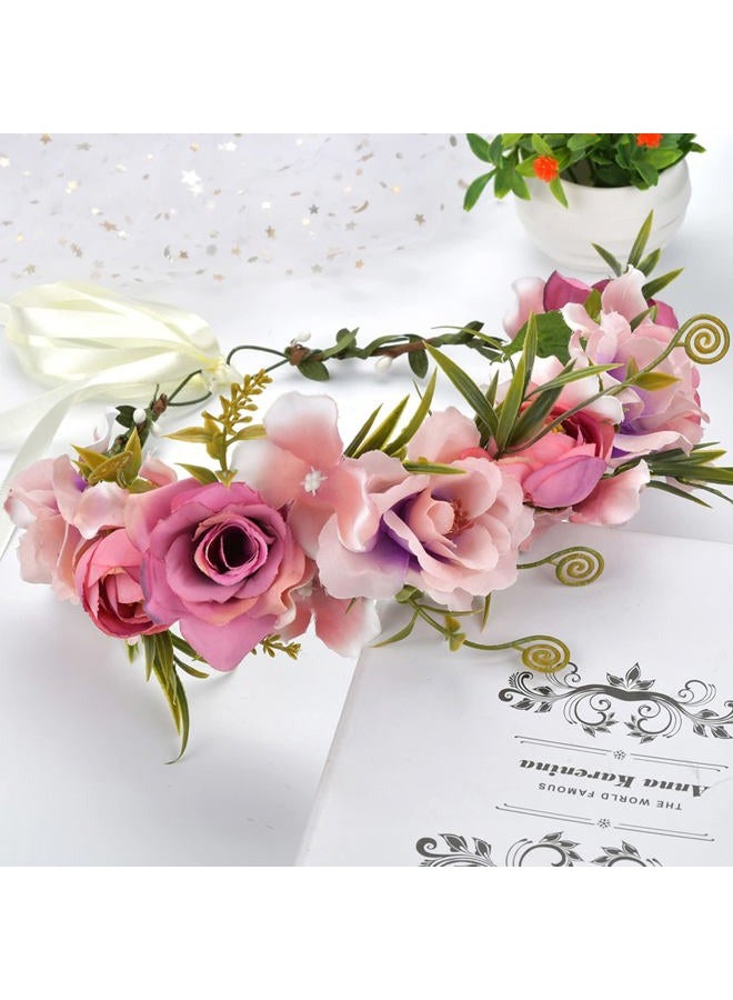 YnimioAOX Handmade Adjustable Flower Wreath Headband Halo Floral Crown Garland Headpiece,N31-pinklish purple - Image 3