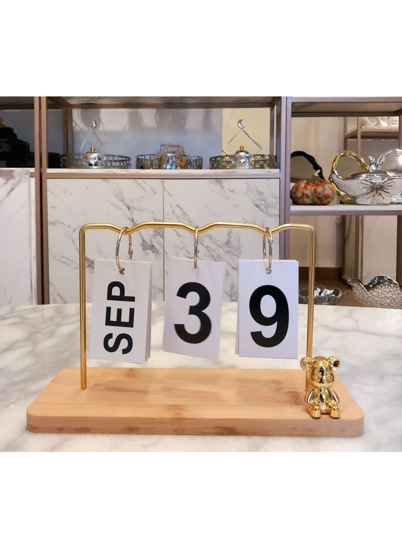 Bear Shape Calender On Wooden Base And Metal Frame