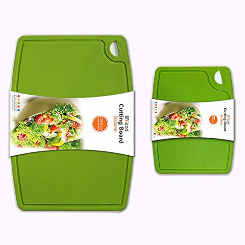 Liflicon Thick Silicone Cutting Boards for Kitchen Silicone Chopping Boards/Mats Set of 2 Extra Large14.6''x10.43'', Mini 9.1”x7.1” Non-slip Deep Drip Juice Groove, Dishwasher Safe-Green - Image 1