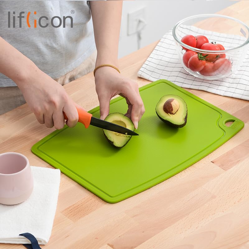 Liflicon Thick Silicone Cutting Boards for Kitchen Silicone Chopping Boards/Mats Set of 2 Extra Large14.6''x10.43'', Mini 9.1”x7.1” Non-slip Deep Drip Juice Groove, Dishwasher Safe-Green - Image 4