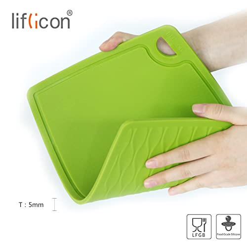 Liflicon Thick Silicone Cutting Boards for Kitchen Silicone Chopping Boards/Mats Set of 2 Extra Large14.6''x10.43'', Mini 9.1”x7.1” Non-slip Deep Drip Juice Groove, Dishwasher Safe-Green - Image 3