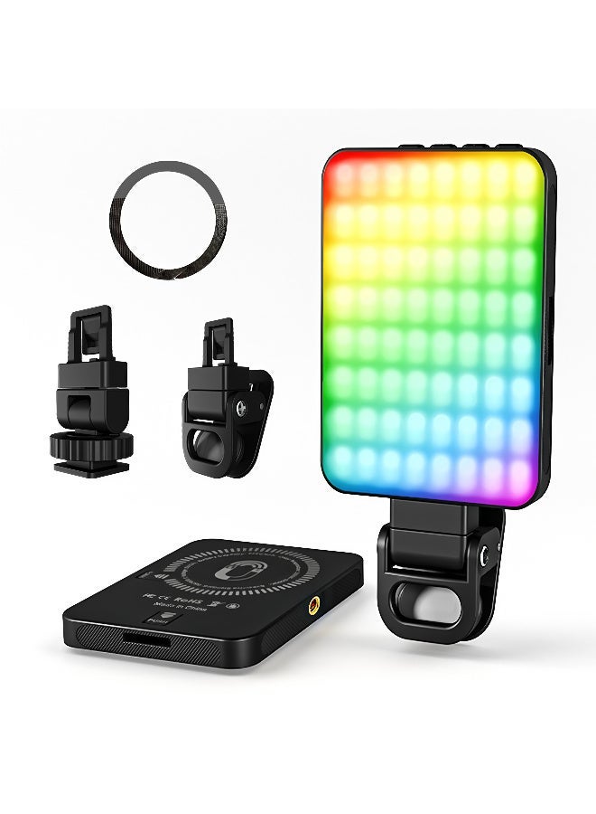 RGB Magnetic Fill Light (Clip-on for Phones & Laptops) - Portable LED Photography Fill Light Panel, Pocket Phone Light with 9 Dimmable Lighting Effects, Adjustable Angle, Rechargeable, Suitable for Video Conferences - Image 1