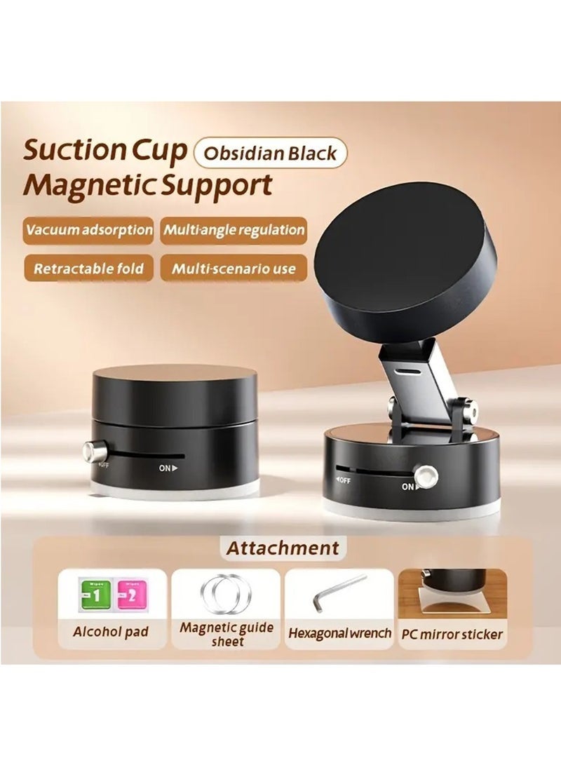 Arabest Multifunctional Vacuum Sucker Bracket, Foldable And Telescopic, Vacuum Double-Sided Magnetic Bracket, Mobile Phone Car Bracket, Suitable for Automobile, Office, Glass, Home And Other Scenarios (Black) - Image 1