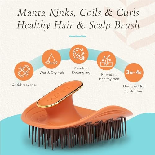 Manta Curls Anti-Breakage Hairbrush – Detangling Brush for Curly & Afro Hair, Gentle Wet & Dry Hairbrush for Women, Orange - Image 2