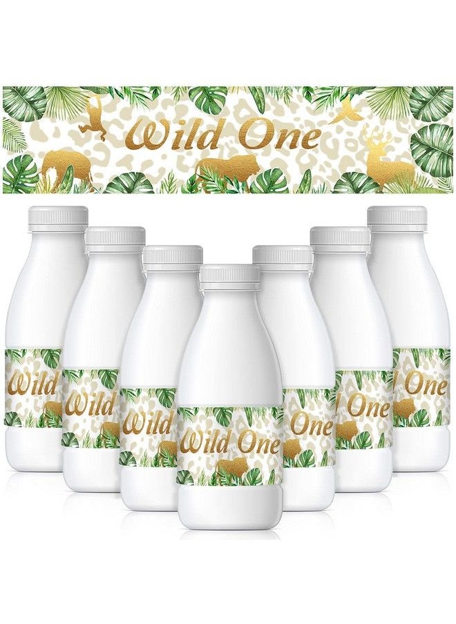Outus 48 Pieces Wild One Water Bottle Sticker Greenery Jungle Animals Favor Stickers Jungle Themed Water Bottle Labels For Wild One Themed Birthday Party Decorations (8.27 X 1.97 Inch)  - Image 2