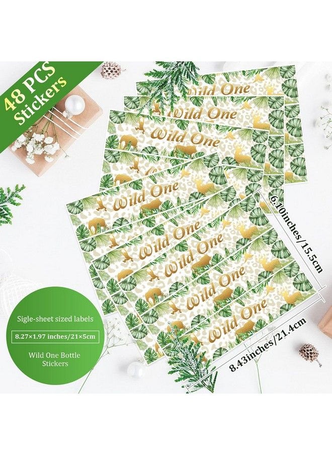 Outus 48 Pieces Wild One Water Bottle Sticker Greenery Jungle Animals Favor Stickers Jungle Themed Water Bottle Labels For Wild One Themed Birthday Party Decorations (8.27 X 1.97 Inch)  - Image 3