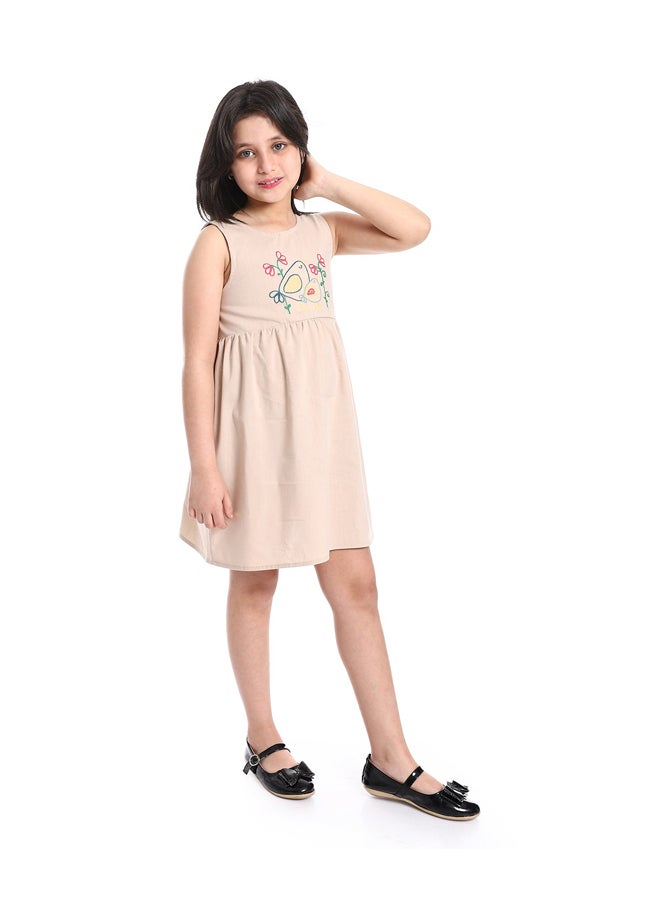 Andora Girls Sleeveless Dress With Bow Back _ Beige - Image 3