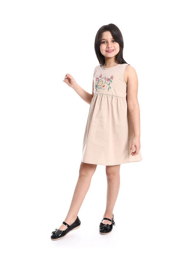 Andora Girls Sleeveless Dress With Bow Back _ Beige - Image 1
