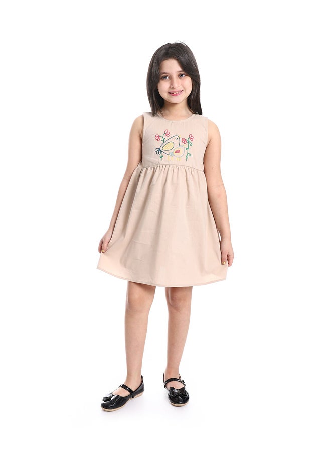 Andora Girls Sleeveless Dress With Bow Back _ Beige - Image 4