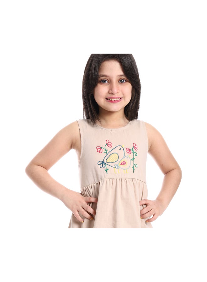 Andora Girls Sleeveless Dress With Bow Back _ Beige - Image 5