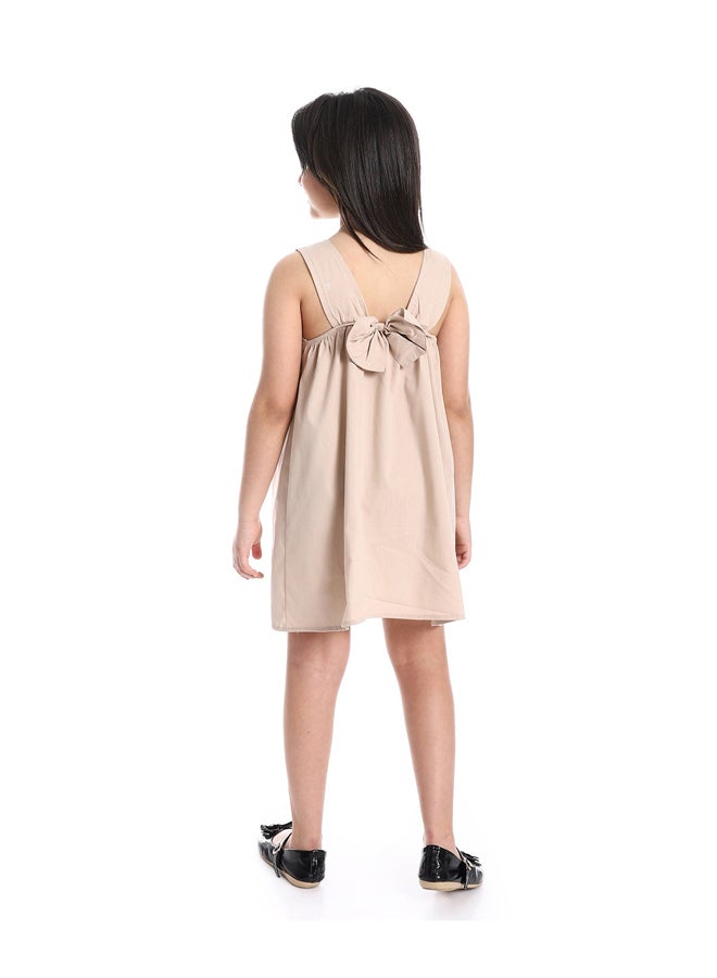 Andora Girls Sleeveless Dress With Bow Back _ Beige - Image 2
