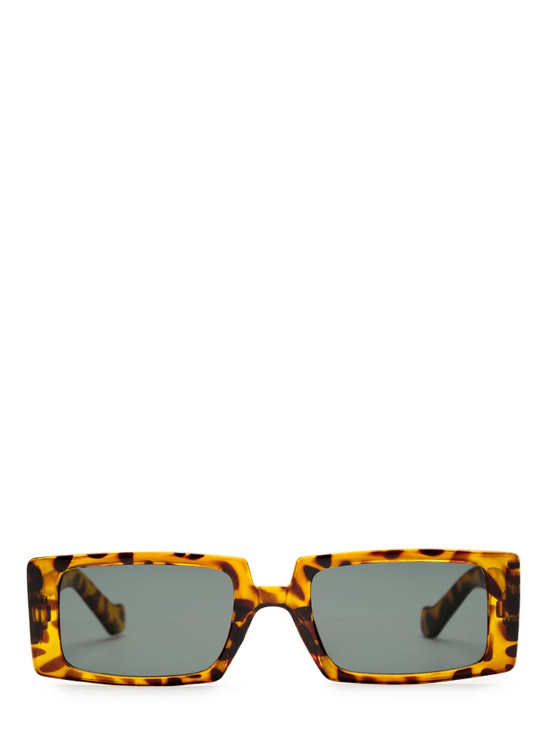 London Rag Rectangle Sunglasses in Leopard Frame In Green - Image 1