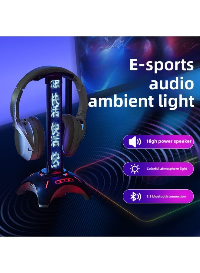 Direct Headset Bracket Desktop Creative Rgb Atmosphere Light Computer Game Bracket Bluetooth Speaker-Color:Black-Style:Speaker + Lyrics Stick + Headphone Stand - Image 1