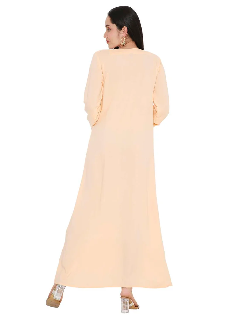 هانا آند سارا SOLID PASTEL ORANGE COLOUR LONG VISCOSE WITH MULTICOLOUR EMBROIDERED MODEST ARABIC KAFTAN JALABIYA DRESSES