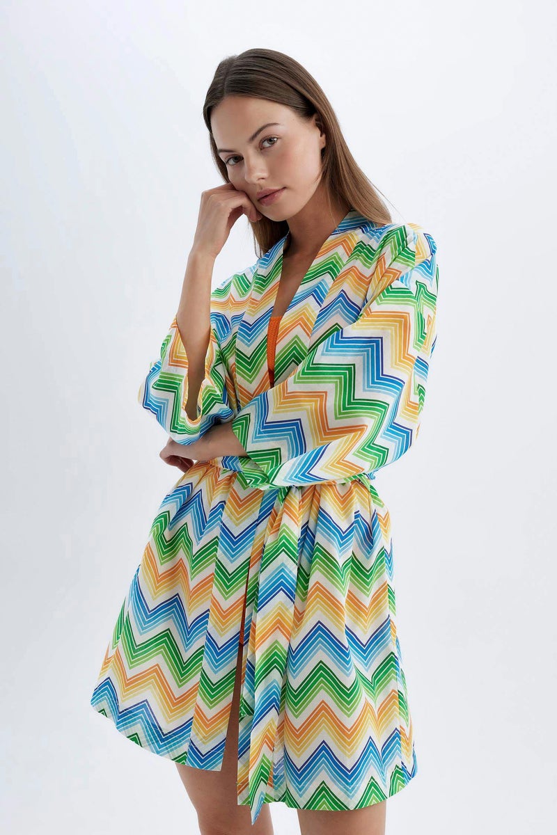 DeFacto Orange Woman Patterned Cotton Beach Kimono Casual - Image 4