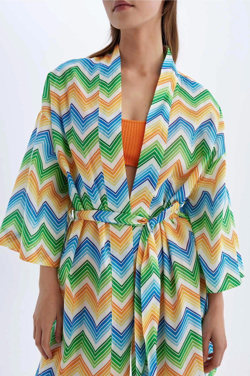 DeFacto Orange Woman Patterned Cotton Beach Kimono Casual - Image 5