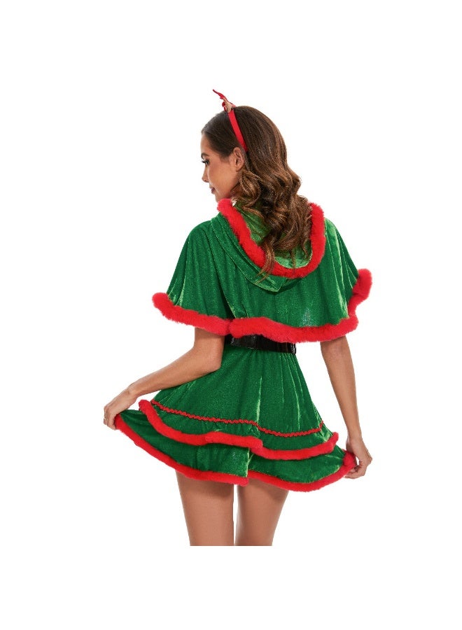 Christmas Cape Mrs Santa Claus Velvet Hooded Shawl Xmas Short Cloak Party Cosplay Costumes for Women Girls  - Image 3