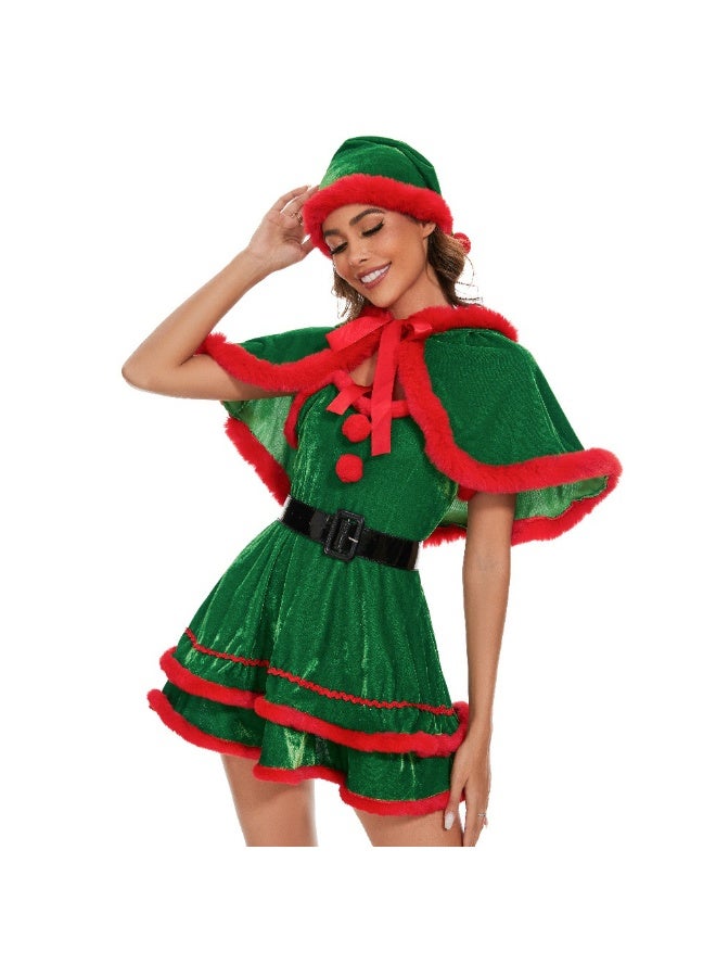 Christmas Cape Mrs Santa Claus Velvet Hooded Shawl Xmas Short Cloak Party Cosplay Costumes for Women Girls  - Image 2