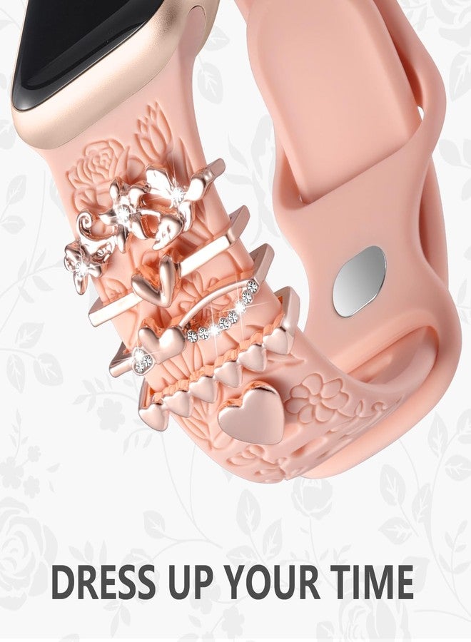 داجين سوار DaQin محفور عليه زهور متوافق مع أساور ساعة Apple Watch مقاس 40 مم، 38 مم، 41 مم للنساء، سوار رياضي من السيليكون الناعم مع تعليقات زخرفية لساعة Apple Watch Series 9، 8، 7، 6، 5، 4، 3، 2، 1، SE (مع السوار) - Image 3