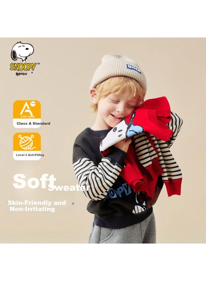 Snoopy Kids Knit Sweater Boys Pullover Crewneck Baby Sweater Street Baseball Carbon Gray - Image 1