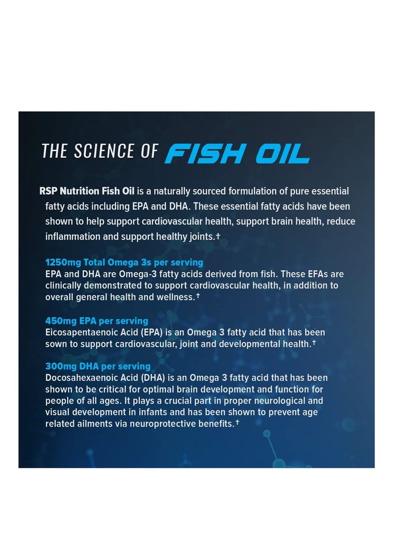 RSP Nutrition - RSP Fish Oil Supplement - Triple Strength Omega 3 Softgels (1250 mg), HIGH EPA & DHA for Heart, Brain, Joint Health, 3X Strength Formula (120 Count) - Image 1