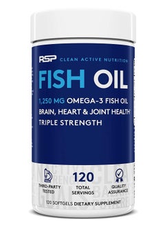 RSP Fish Oil Supplement - Triple Strength Omega 3 Softgels (1250 mg), HIGH EPA & DHA for Heart, Brain, Joint Health, 3X Strength Formula (120 Count)
