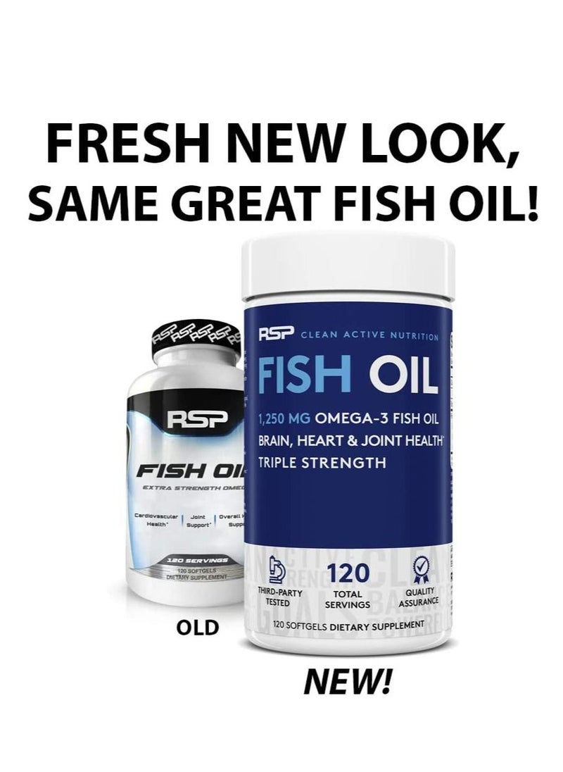 RSP Nutrition - RSP Fish Oil Supplement - Triple Strength Omega 3 Softgels (1250 mg), HIGH EPA & DHA for Heart, Brain, Joint Health, 3X Strength Formula (120 Count) - Image 1
