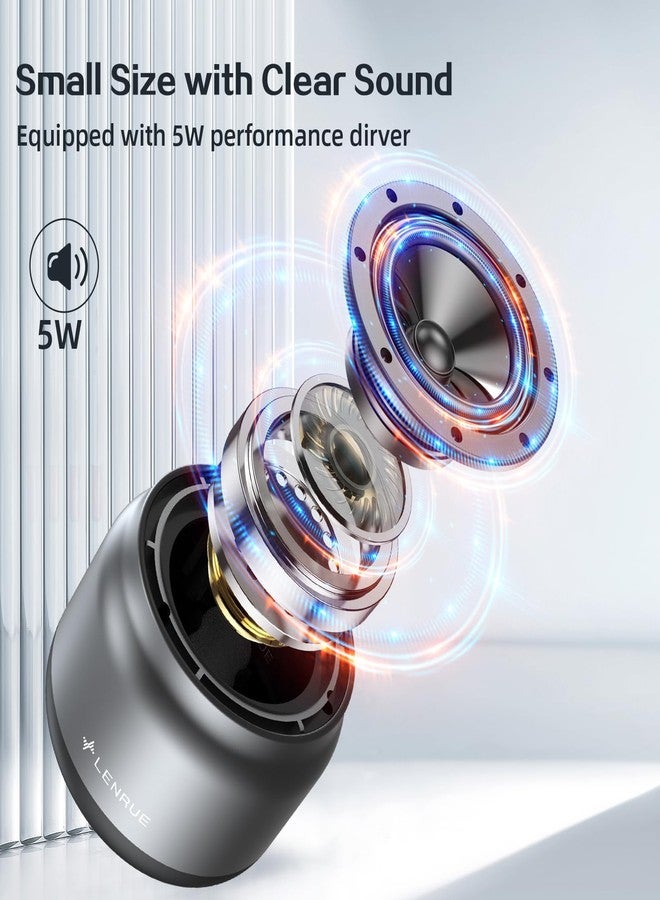 لينرو مكبر صوت بلوتوث من لينرو، مكبرات صوت صغيرة محمولة، مكبر صوت لاسلكي صغير بقوة 5 واط وصوت نقي، وقت تشغيل يصل إلى 15 ساعة، هدية للرجال/النساء/الأطفال/الأولاد/البنات، للاستخدام المنزلي والخارجي (رمادي) - Image 2