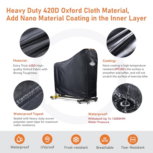 GRABADO Stationary Bike Cover Waterproof Outdoor，Upright Exercise Bike Cover with Air Vent,Waterproof Strip,4 Windproof Buckles,All Weather Large Cover for Peloton Bike,Suitable for Peloton Bike+ and Schwinn - Image 3
