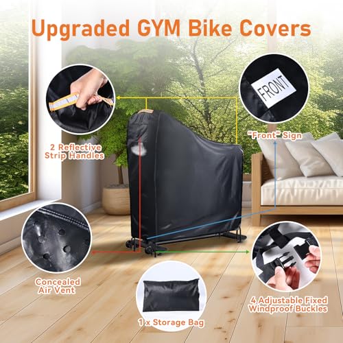 GRABADO Stationary Bike Cover Waterproof Outdoor，Upright Exercise Bike Cover with Air Vent,Waterproof Strip,4 Windproof Buckles,All Weather Large Cover for Peloton Bike,Suitable for Peloton Bike+ and Schwinn - Image 4