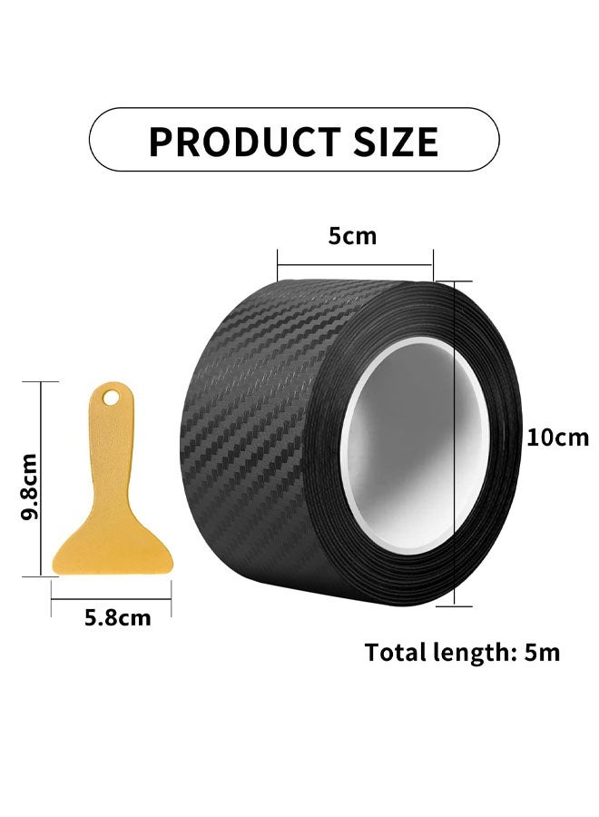 شرائط حماية عتبات أبواب السيارة، غلاف فينيل من ألياف الكربون 5 سم × 5 م، واقي عتبة باب السيارة ذاتي اللصق مع مكشطة بلاستيكية، مناسب لمعظم السيارات مثل سيارات الدفع الرباعي وسيارات السيدان (أسود) - Image 2