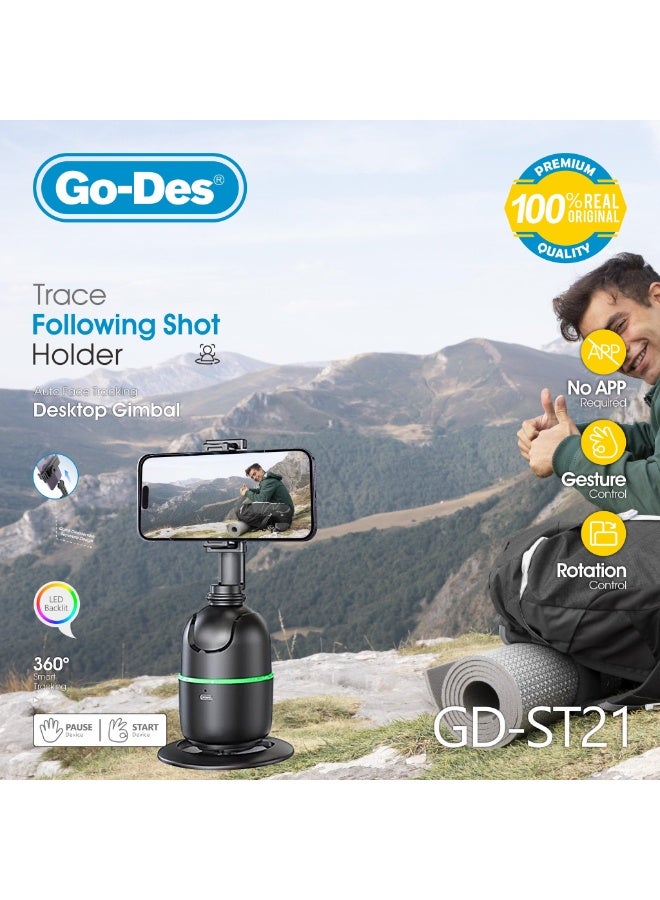 جو-ديز حامل لقطة تتبع 360 درجة مع تتبع تلقائي للوجه مع التحكم بالإيماءات وإضاءة خلفية LED للهواتف المحمولة والكاميرات - Image 2