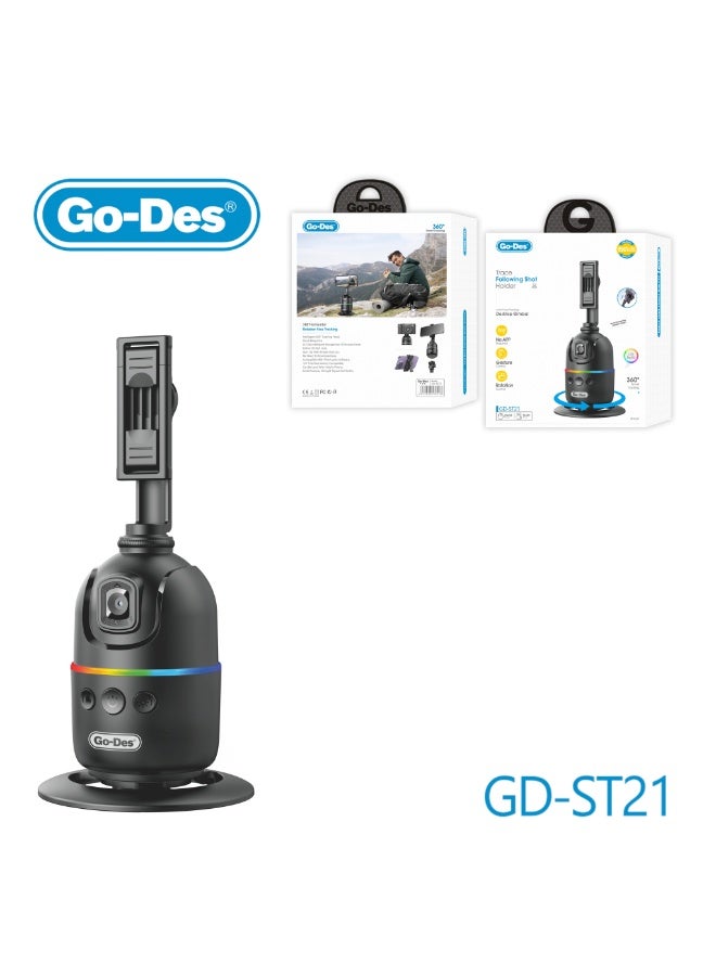 جو-ديز حامل لقطة تتبع 360 درجة مع تتبع تلقائي للوجه مع التحكم بالإيماءات وإضاءة خلفية LED للهواتف المحمولة والكاميرات - Image 1