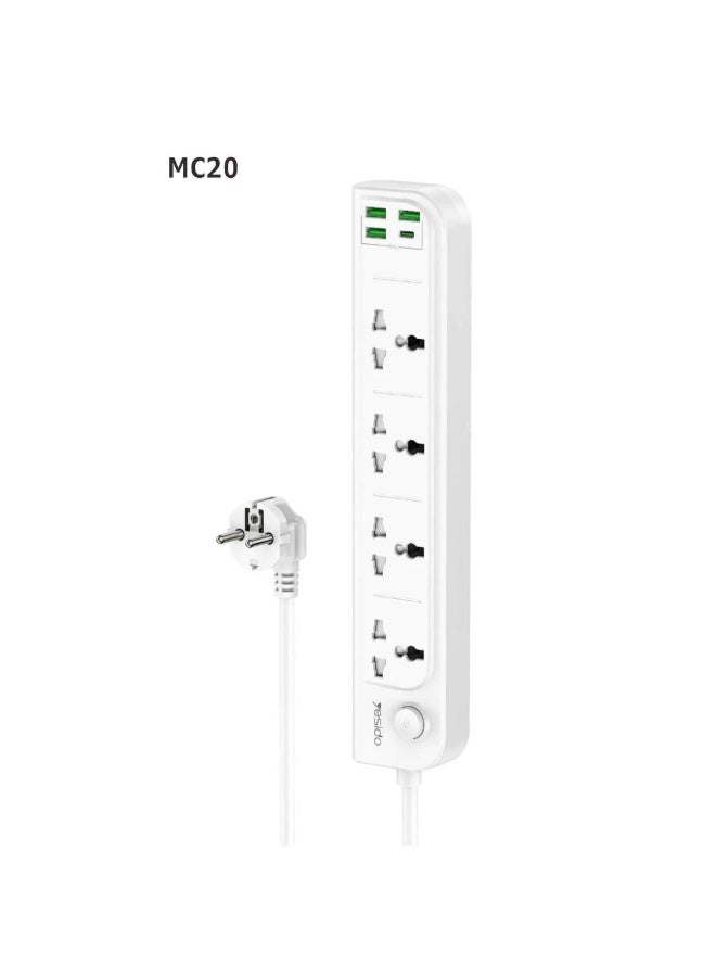 يسيدو قابس طاقة Yesido MC20 بقوة 3.5 أمبير كحد أقصى، مزود بأربعة مقابس تيار متردد و3 منافذ شحن USB / منفذ USB-C، وكابل بطول مترين. - Image 2