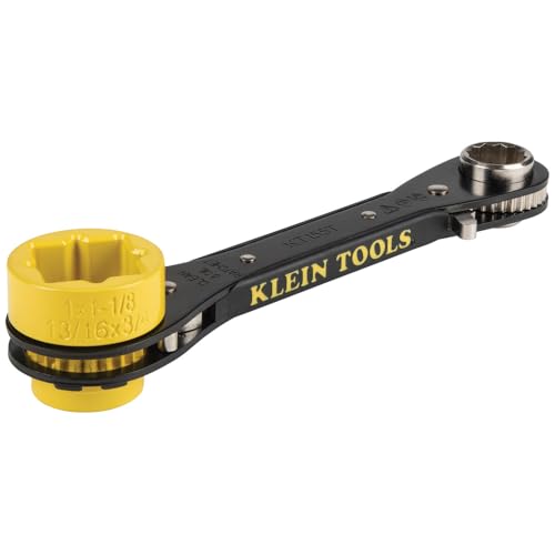 Klein Tools KT155T 6In1 Linemans Ratcheting Wrench with Bolt Through Design and Bright Yellow Socket