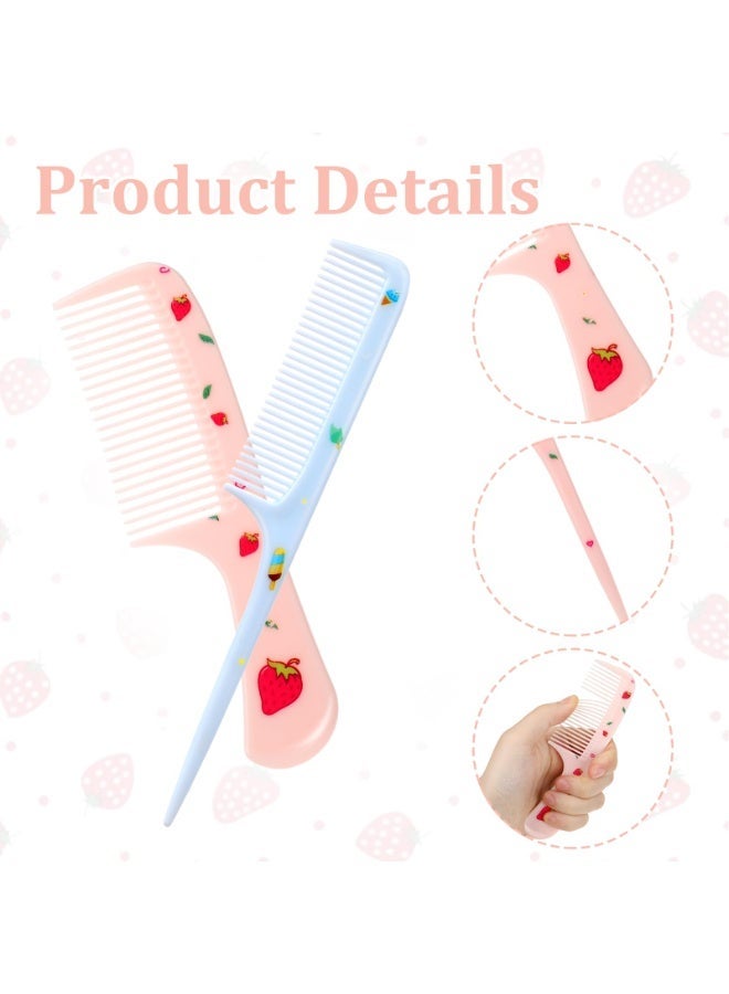 4Pcs Kids Hair Brush & Rat Tail Comb Set, Plastic Fine Tooth Hair Styling Tools for Girls Boys Curly Straight Long Hair, Blue + Pink - Image 3