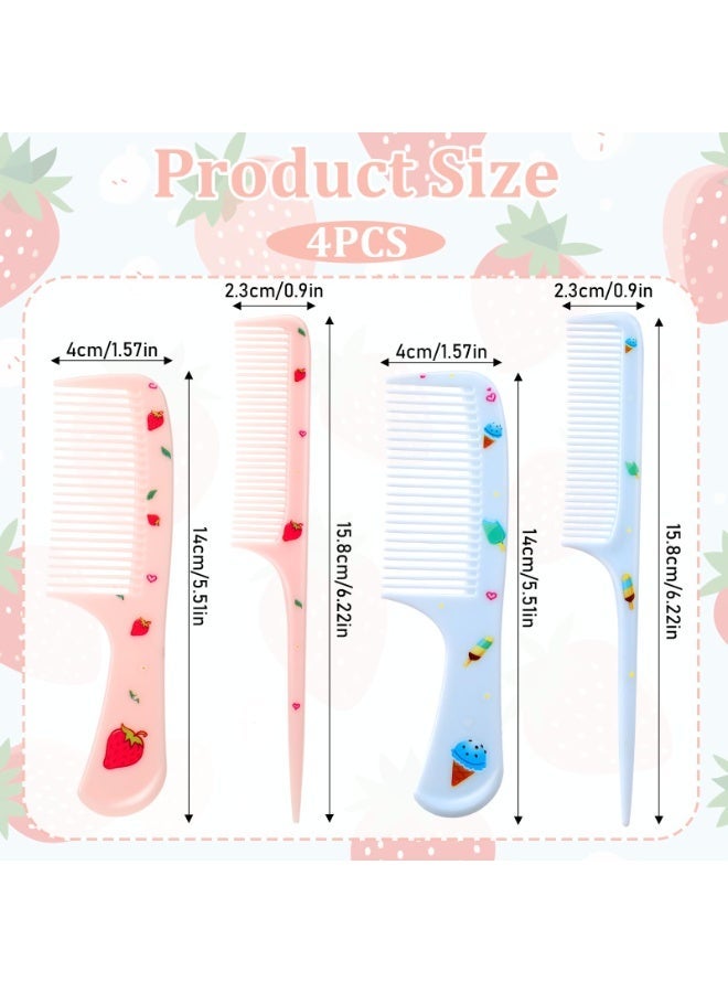 4Pcs Kids Hair Brush & Rat Tail Comb Set, Plastic Fine Tooth Hair Styling Tools for Girls Boys Curly Straight Long Hair, Blue + Pink - Image 2