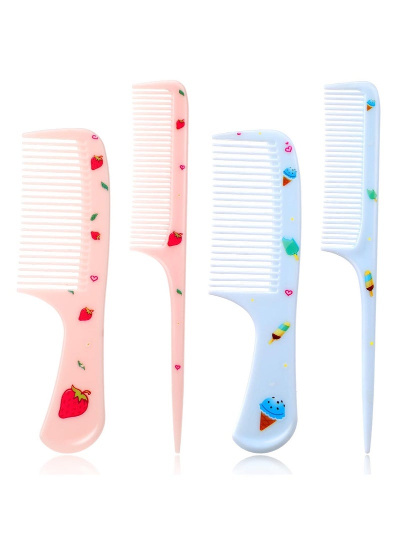 4Pcs Kids Hair Brush & Rat Tail Comb Set, Plastic Fine Tooth Hair Styling Tools for Girls Boys Curly Straight Long Hair, Blue + Pink - Image 1