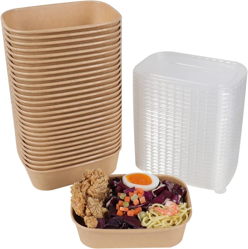 AL FAKHAMA Disposable Kraft Paper Bowls with Lids [500 ML/17 Oz], Rectangle Shape Sturdy Food Containers with Covers - Image 1