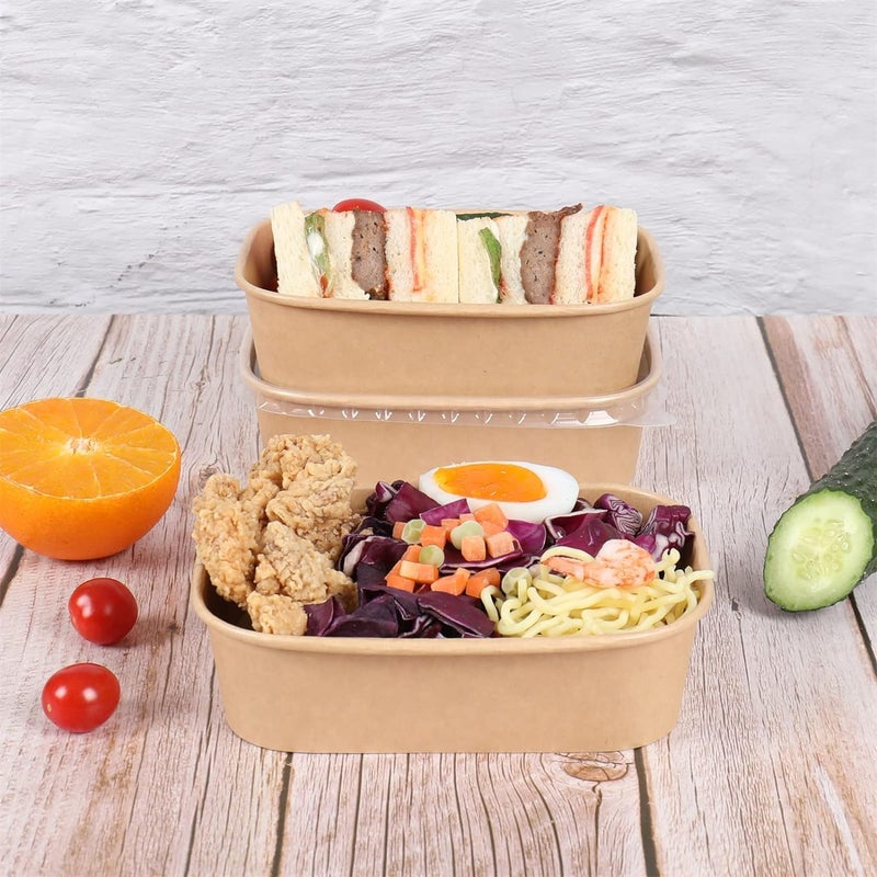 AL FAKHAMA Disposable Kraft Paper Bowls with Lids [500 ML/17 Oz], Rectangle Shape Sturdy Food Containers with Covers - Image 3