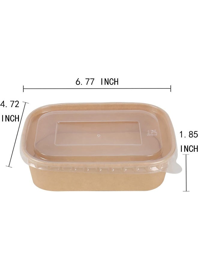 AL FAKHAMA Disposable Kraft Paper Bowls with Lids [500 ML/17 Oz], Rectangle Shape Sturdy Food Containers with Covers - Image 2