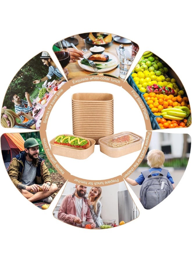 AL FAKHAMA Disposable Kraft Paper Bowls with Lids [500 ML/17 Oz], Rectangle Shape Sturdy Food Containers with Covers - Image 5