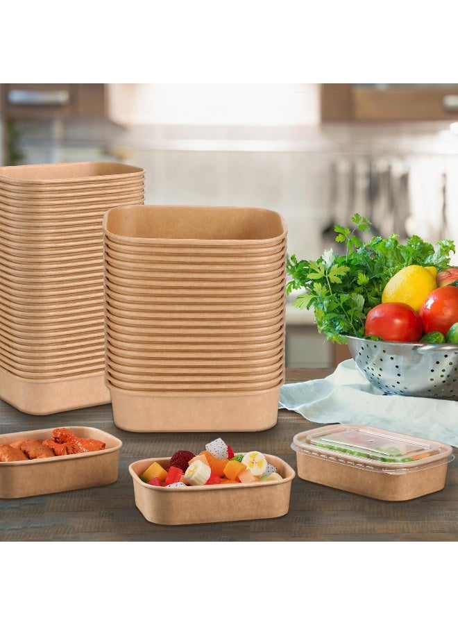 AL FAKHAMA Disposable Kraft Paper Bowls with Lids [500 ML/17 Oz], Rectangle Shape Sturdy Food Containers with Covers - Image 4