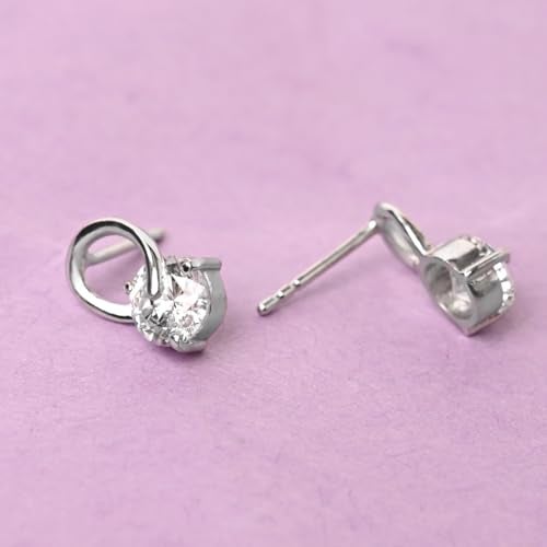 CLARA 925 Sterling Silver Solitaire Studs Earrings | Rhodium Plated, Swiss Zirconia | Gift for Women & Girls - Image 3