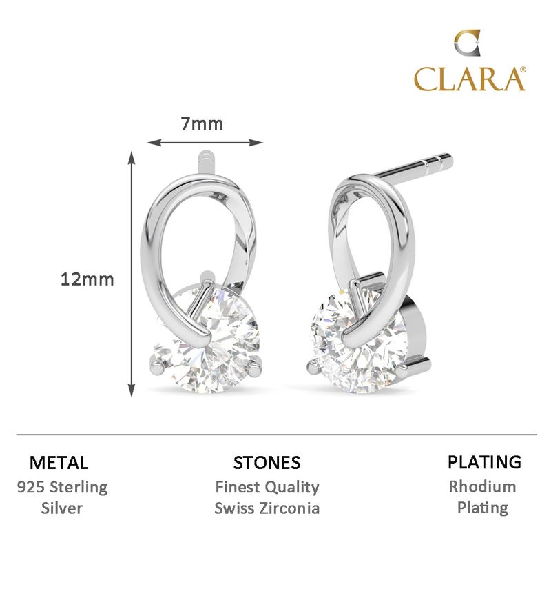CLARA 925 Sterling Silver Solitaire Studs Earrings | Rhodium Plated, Swiss Zirconia | Gift for Women & Girls - Image 4